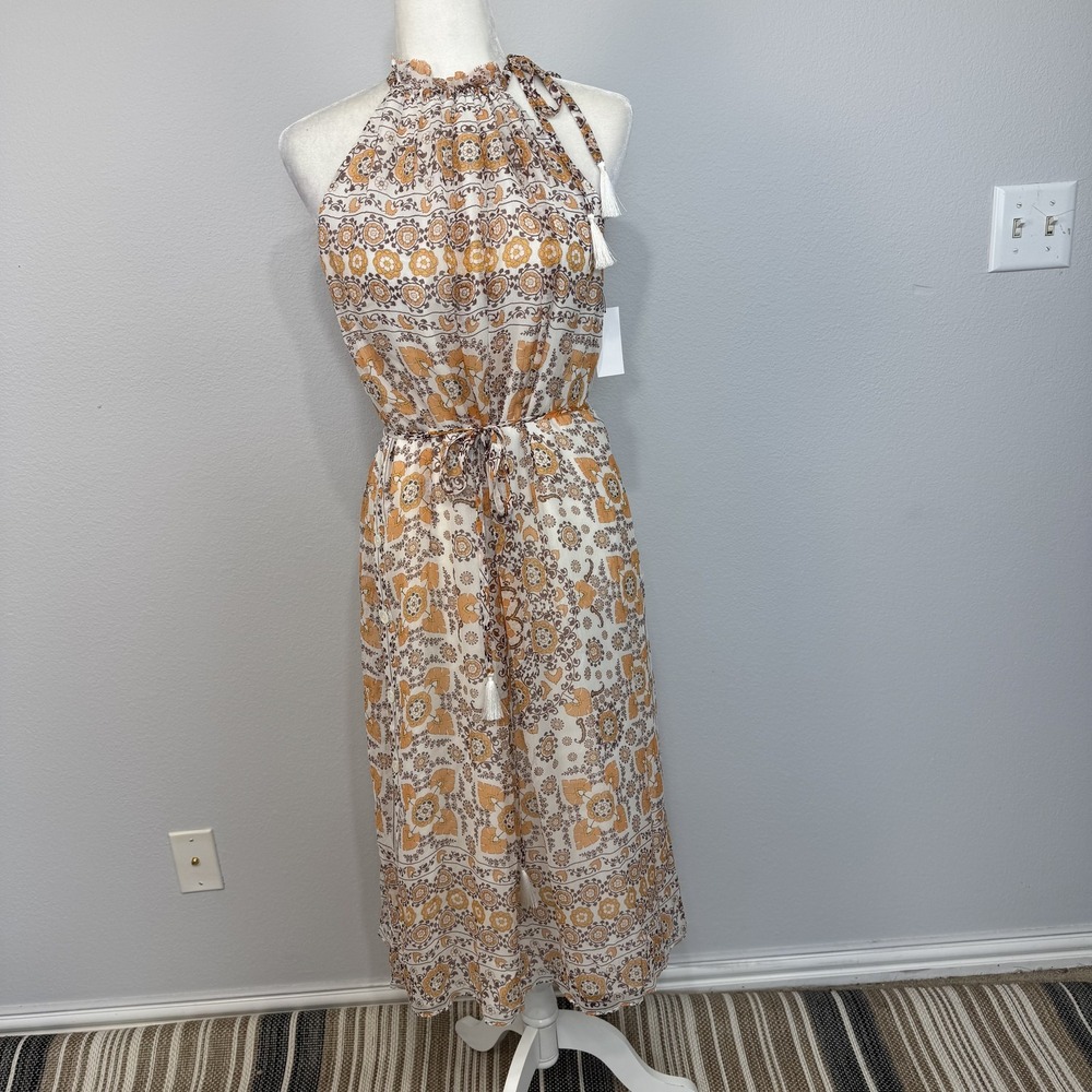 Joie Dress Womens Medium Musk Melon Multi Marietta Silk Halter Maxi Boho Floral‎
